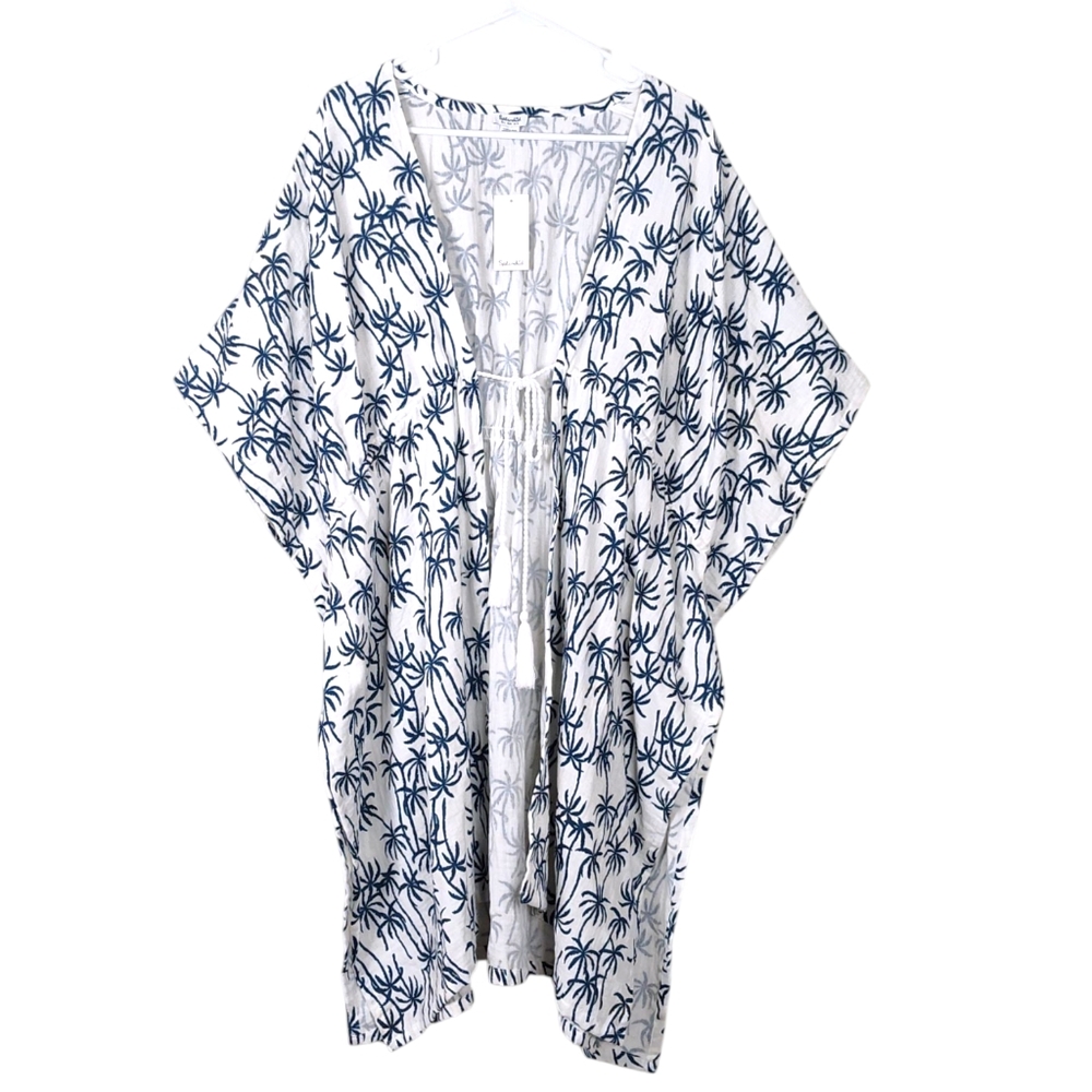 Splendid Women's The Tropic Veil White Blue Palm Trees Swim Coverup Kimono M/L